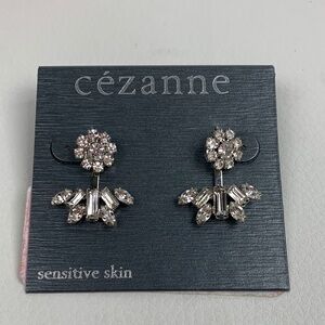 Cezanne Silver Crystal Earrings Floral design Post backing NEW NWT